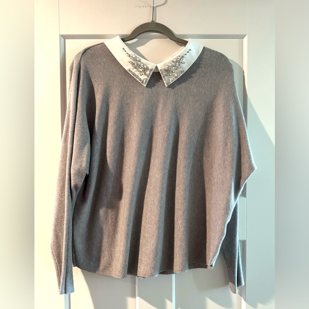 Bejeweled Collared Sweater